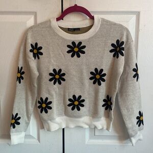 NIKKAK Kid’s Flower Knitted Sweater - Size: S, Color: Black, White, Yellow